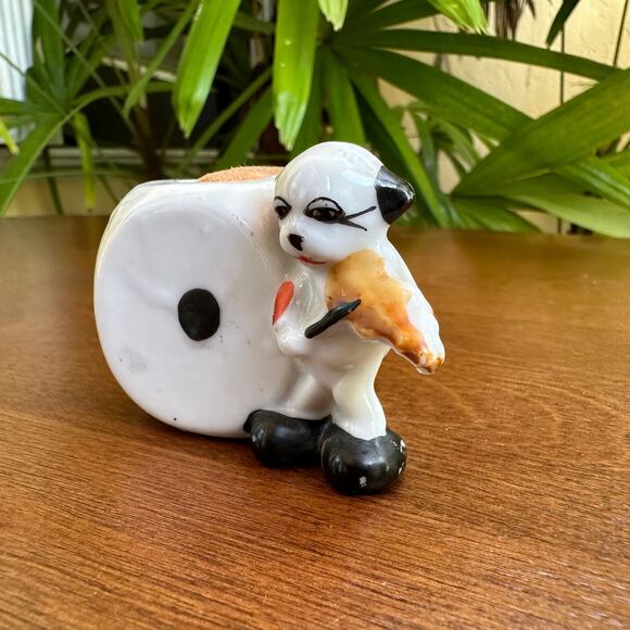 Vintage Dog with Violin Dice Pin Cushion Ceramic Made in Japan - Picture 2 of 7